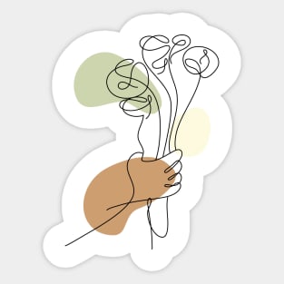 Flower Bouquet Shape Minimalist Line Art Drawing Sticker